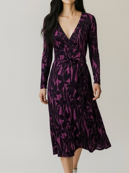 Boden Dresses & Skirts - Iconic Boden Purple & Black Tropical Floral Wrap Dress-Med-Lrg